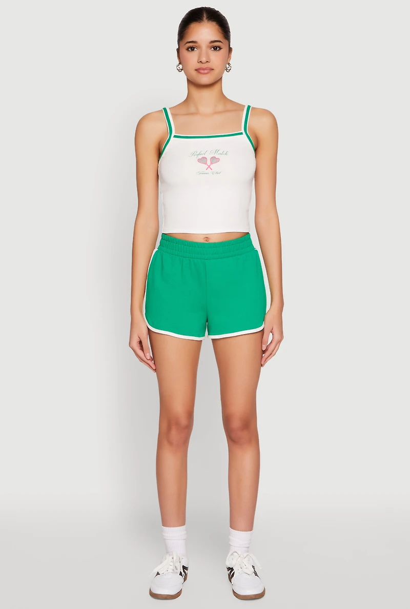 Womens Almost Famous Contrast Trim Graphic Print Crop Cami, White,