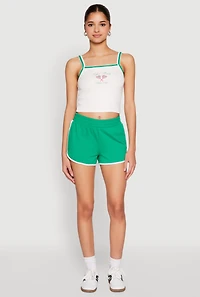 Womens Almost Famous Contrast Trim Graphic Print Crop Cami, White, Size L