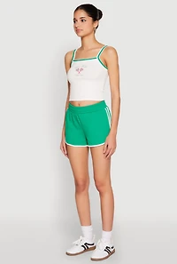Womens Almost Famous Contrast Trim Graphic Print Crop Cami, White, Size L