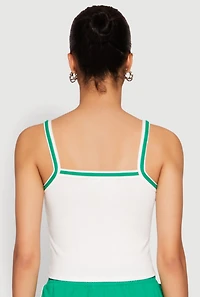 Womens Almost Famous Contrast Trim Graphic Print Crop Cami, White, Size L