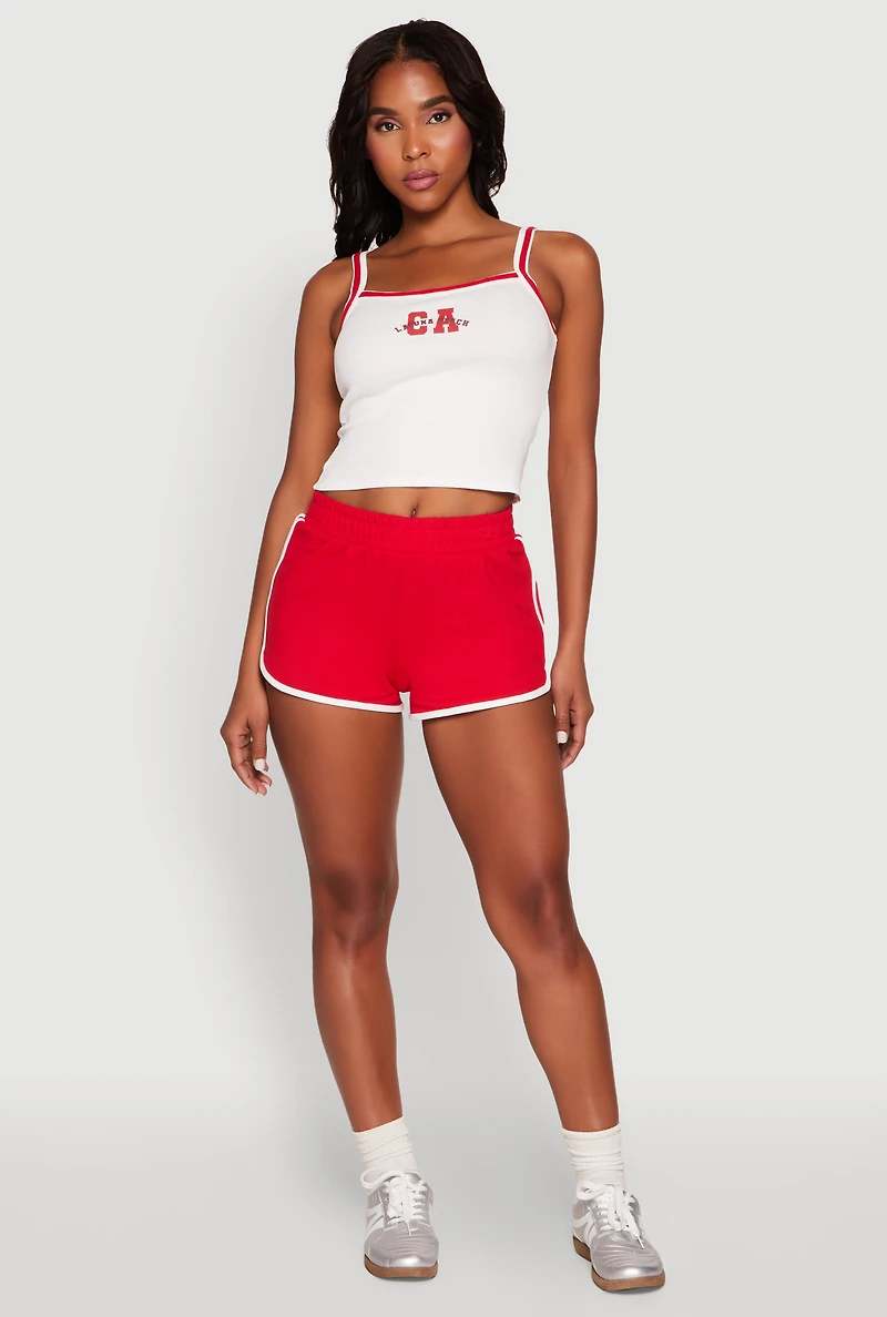 Womens Almost Famous Contrast Trim Graphic Print Crop Cami, White, Size S