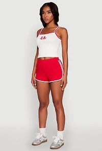 Womens Almost Famous Contrast Trim Graphic Print Crop Cami, White,