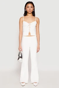 Womens Almost Famous Lace Up Crop Top, White, Size L