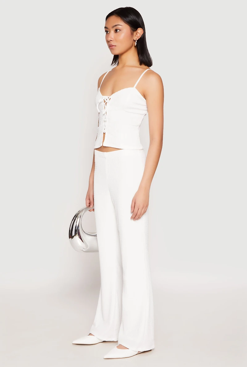 Womens Almost Famous Lace Up Crop Top, White, Size L
