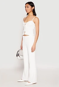 Womens Almost Famous Lace Up Crop Top, White, Size L