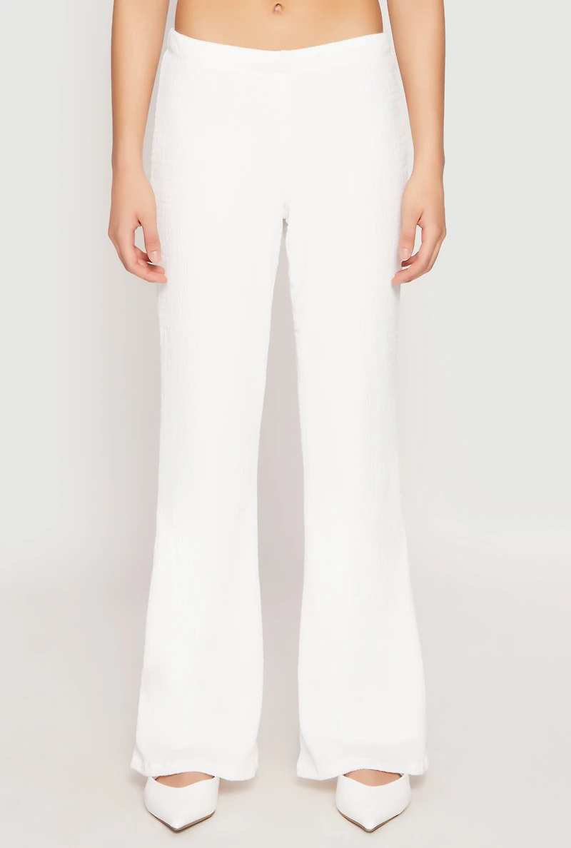 Womens Almost Famous Textured Knit Flare Pants, White, Size M