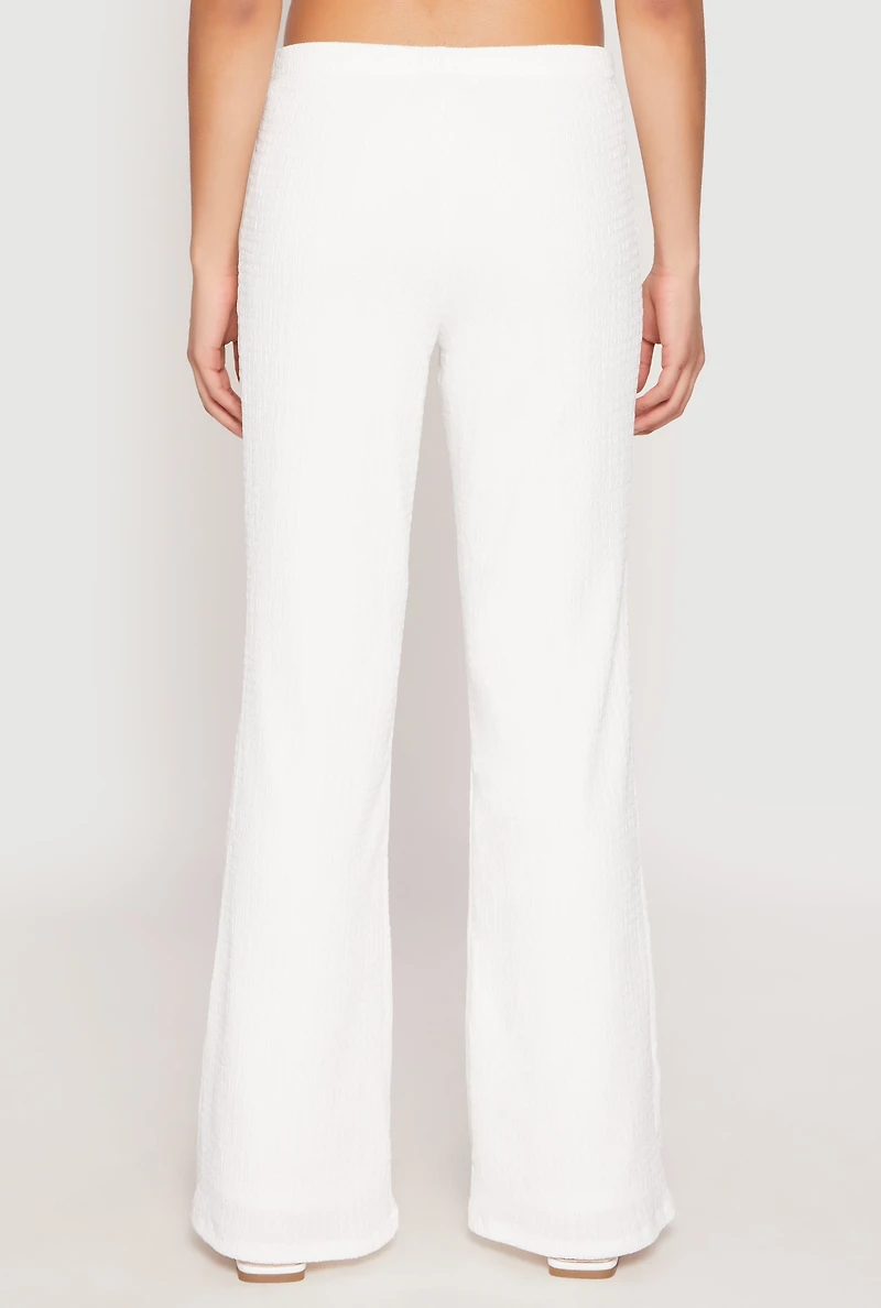 Womens Almost Famous Textured Knit Flare Pants, White, Size M