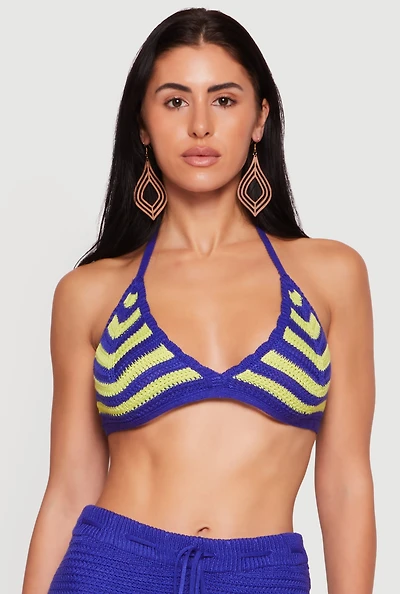 Crochet Striped Halter Crop Top