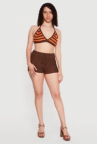 Crochet Scalloped Hem Drawstring Shorts