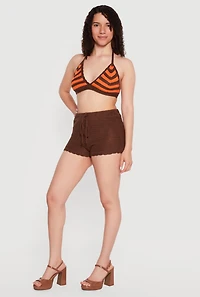Crochet Scalloped Hem Drawstring Shorts