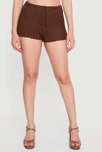 Crochet Scalloped Hem Drawstring Shorts