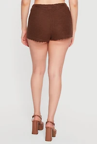 Crochet Scalloped Hem Drawstring Shorts