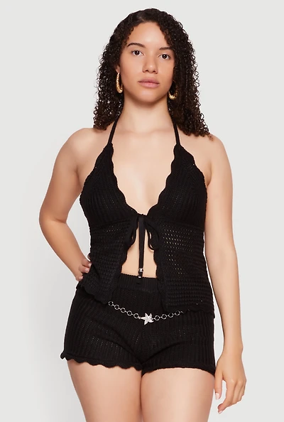 Scalloped Trim Crochet Halter Top