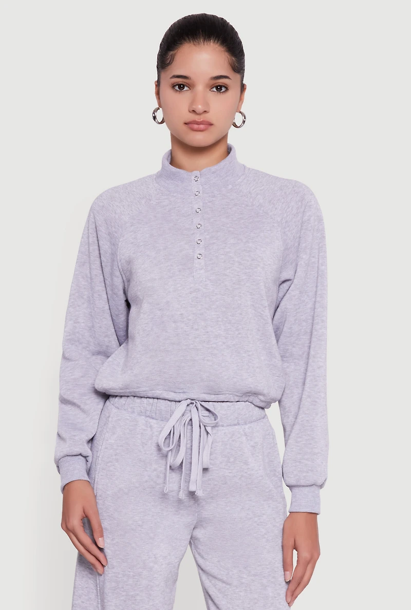 Womens Almost Famous Drawstring Hem Cropped Raglan Sweatshirt, M