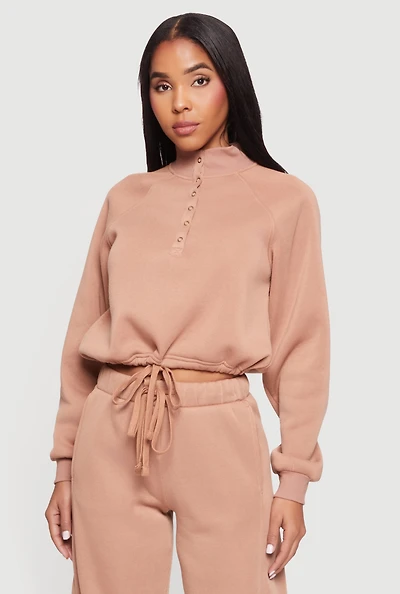 Womens Almost Famous Drawstring Hem Cropped Raglan Sweatshirt,