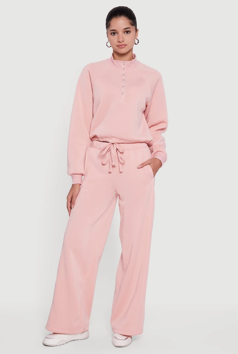 Womens Almost Famous Drawstring Waist Wide Leg Sweatpants, Pink,