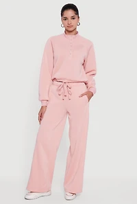 Womens Almost Famous Drawstring Waist Wide Leg Sweatpants, Pink,