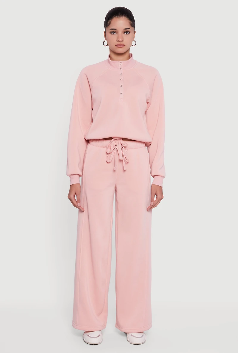 Womens Almost Famous Drawstring Waist Wide Leg Sweatpants, Pink,