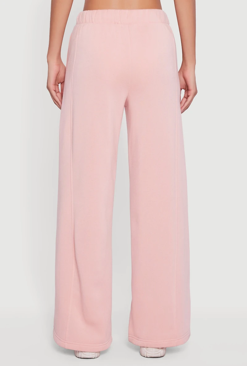 Womens Almost Famous Drawstring Waist Wide Leg Sweatpants, Pink,