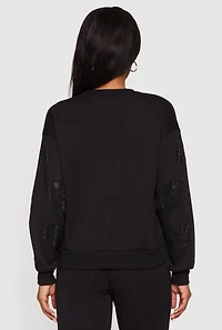 Almost Famous Pullover Sweatshirt with Rhinestone Graphic