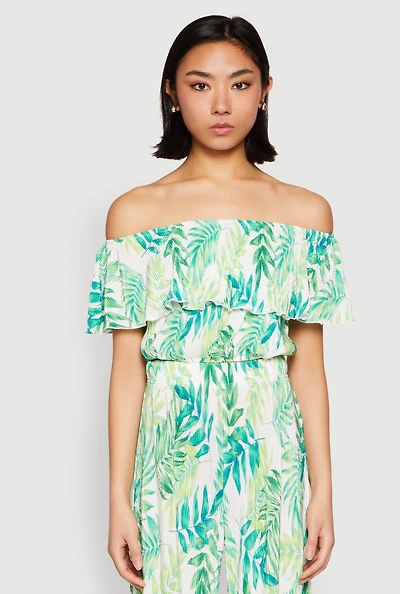 Womens Almost Famous Tropical Print Off the Shoulder Top,