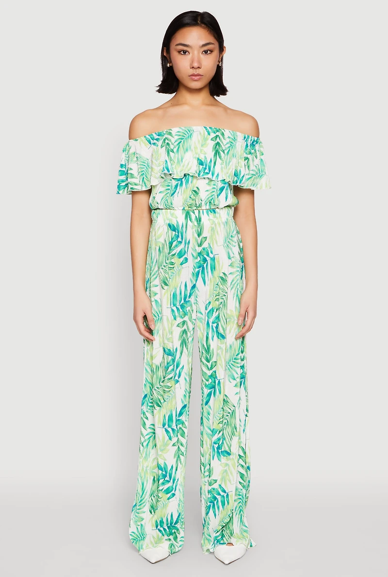Womens Almost Famous Tropical Print Off the Shoulder Top,