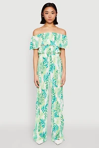 Womens Almost Famous Tropical Print Off the Shoulder Top,