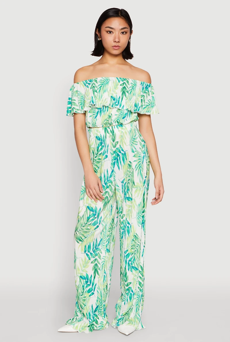 Womens Almost Famous Tropical Print Off the Shoulder Top,