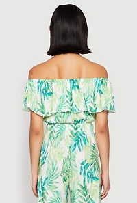 Womens Almost Famous Tropical Print Off the Shoulder Top, Green, Size M