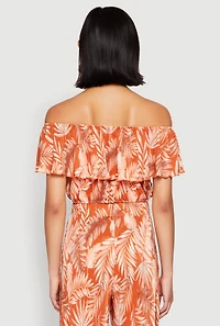 Womens Almost Famous Tropical Print Off the Shoulder Top, Orange,