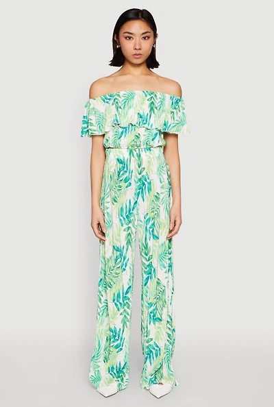 Womens Almost Famous Plisse Leaf Print Pants, Green, Size M