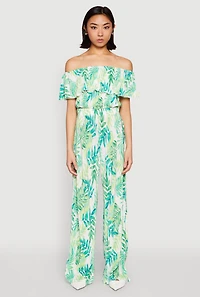 Womens Almost Famous Plisse Leaf Print Pants, Green, Size M
