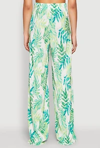 Womens Almost Famous Plisse Leaf Print Pants, Green, Size M