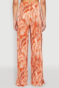 Womens Almost Famous Plisse Leaf Print Pants, Orange, Size M