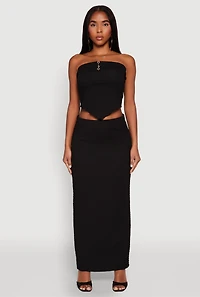Womens Almost Famous Smocked Handkerchief Hem Tube Top, Black, Size M