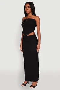 Womens Almost Famous Smocked Handkerchief Hem Tube Top, Black, Size M
