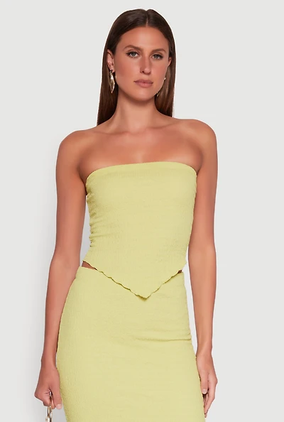 Womens Almost Famous Smocked Handkerchief Hem Tube Top, Green, Size M