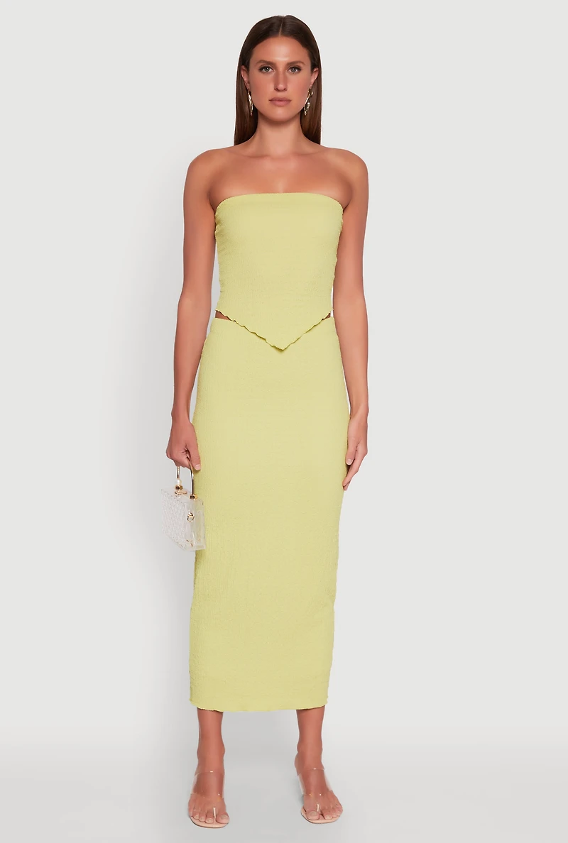 Womens Almost Famous Smocked Handkerchief Hem Tube Top, Green,