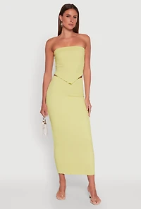 Womens Almost Famous Smocked Handkerchief Hem Tube Top, Green, Size M