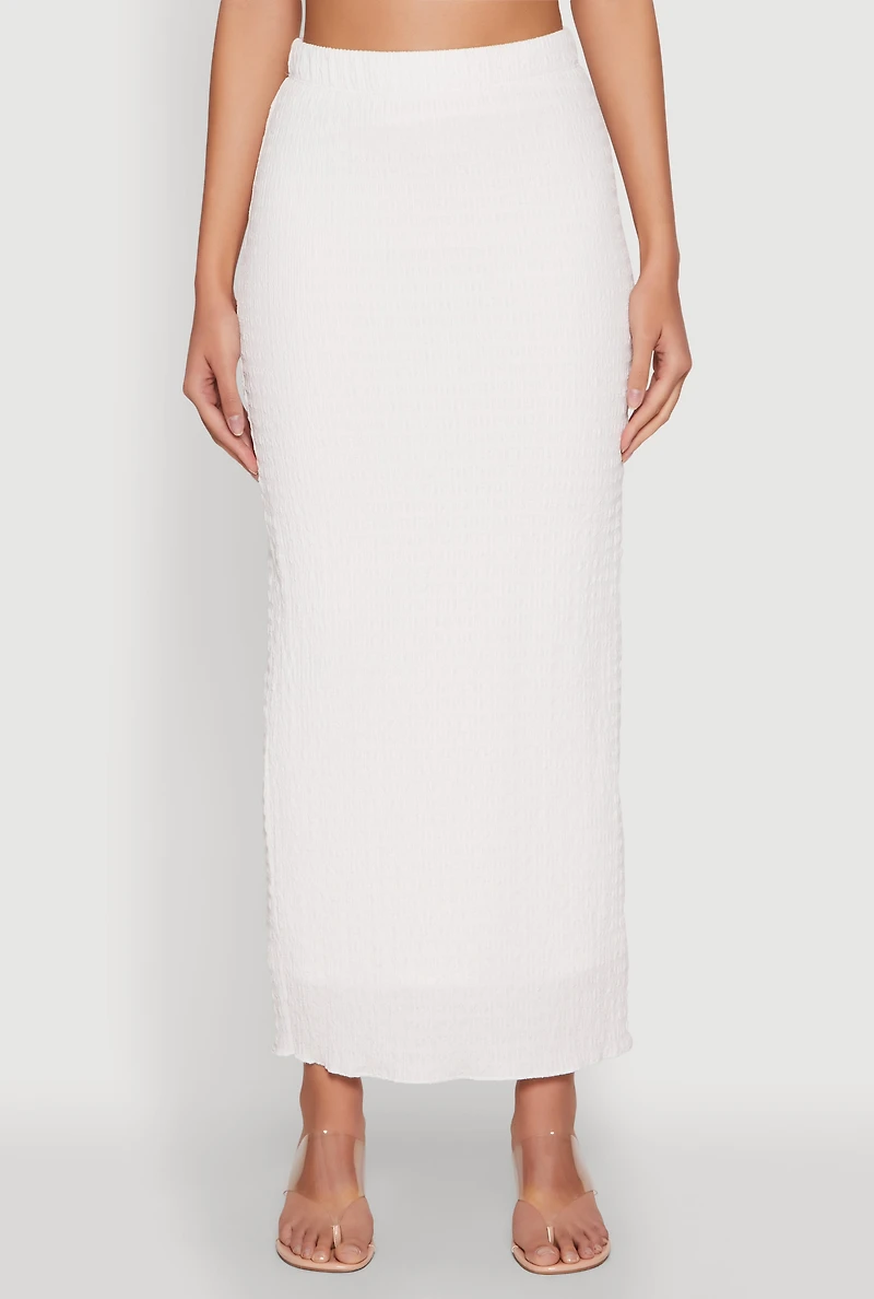 Womens Almost Famous Textured Knit Maxi Skirt, White, Size M