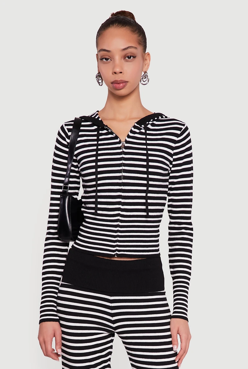 Almost Famous Striped Zip Front Hoodie