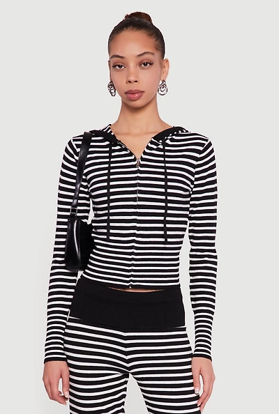 Almost Famous Striped Zip Front Hoodie