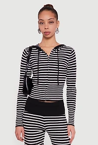 Almost Famous Striped Zip Front Hoodie