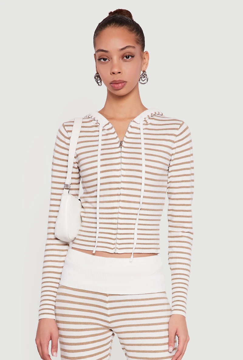 Almost Famous Striped Zip Front Hoodie