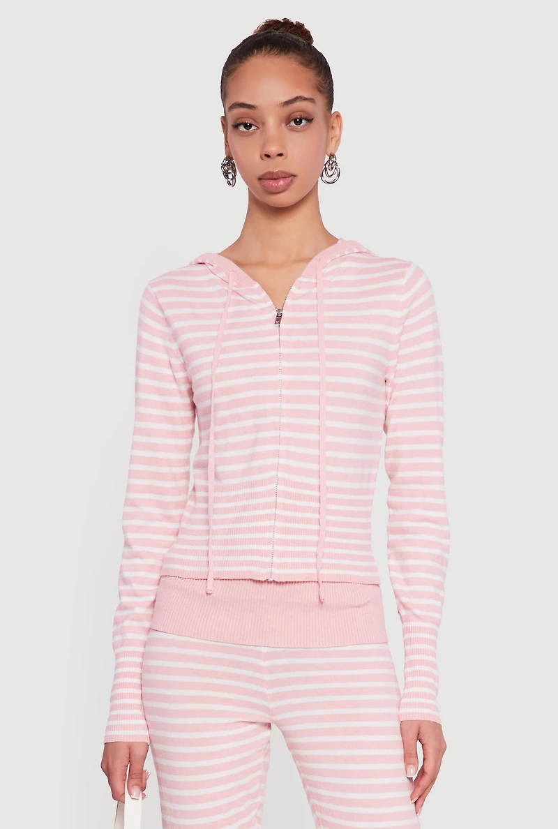 Almost Famous Striped Zip Front Hoodie