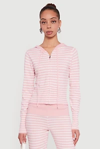 Almost Famous Striped Zip Front Hoodie