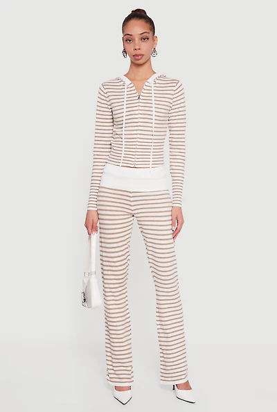 Almost Famous Striped Fold Over Flare Pants