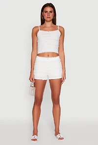 Womens Madden Girl Textured Knit Lace Detail Cropped Cami, White,