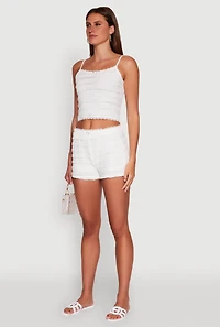 Womens Madden Girl Textured Knit Lace Detail Cropped Cami, White,