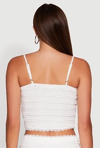 Womens Madden Girl Textured Knit Lace Detail Cropped Cami, White,
